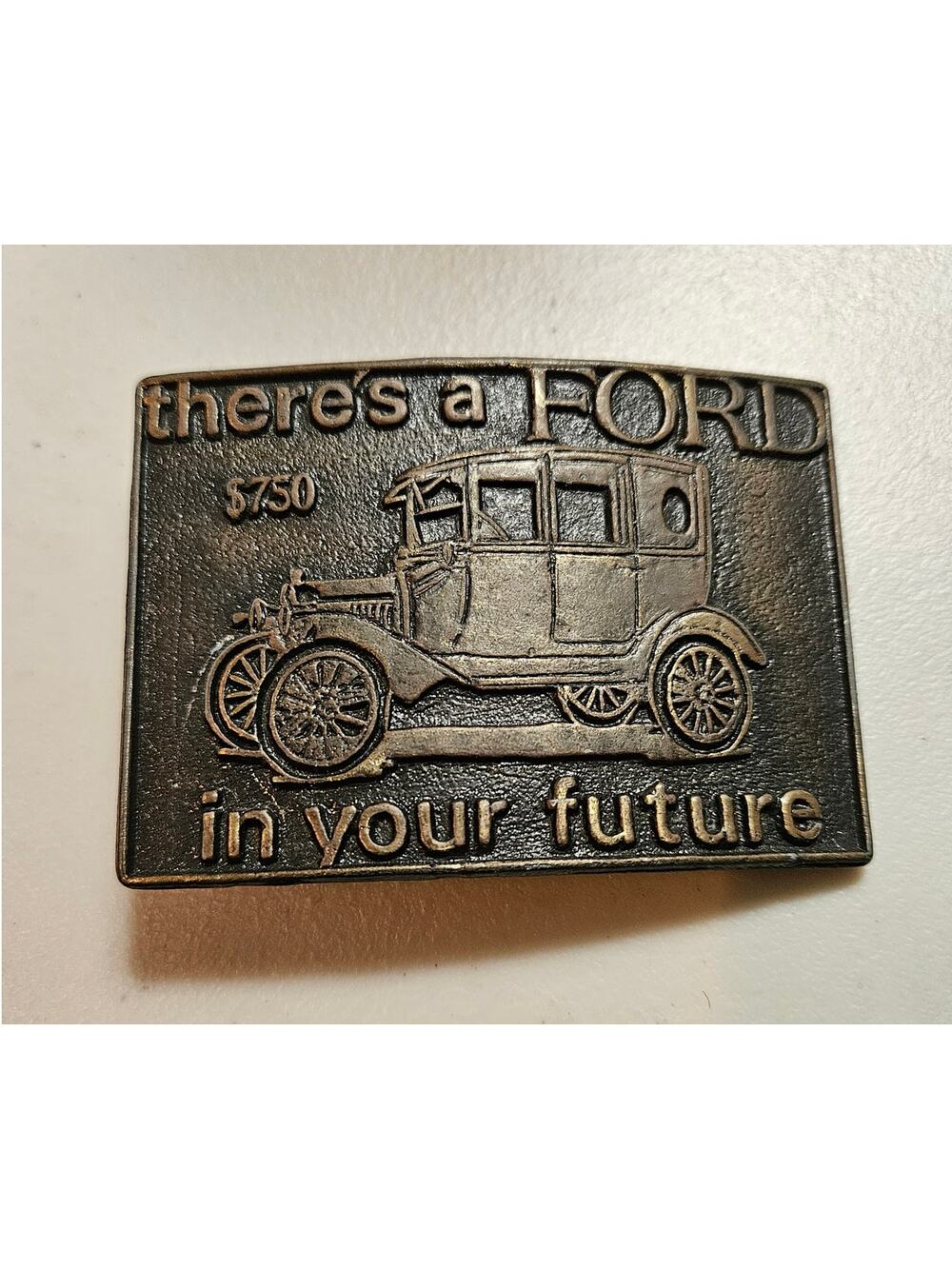 VTG Ford Belt Buckle Brass Model T There's a FORD in your future $750 3.5x2.5